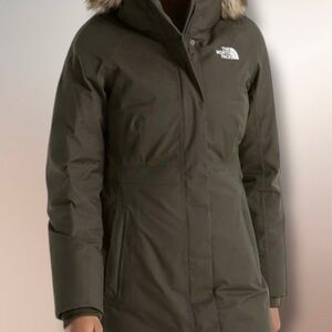 The North Face Women's Olive Green Insulated Parka with Faux Fur Trim